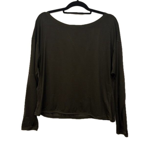 Lululemon Lean In Long Sleeve Striped Sheer Mesh Top Size 8 Green - Picture 1 of 7
